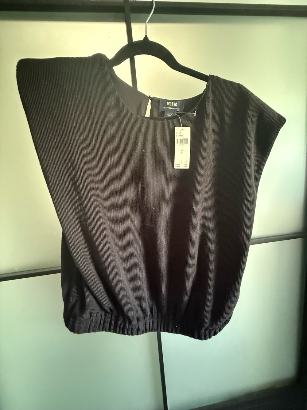 Anthropologie Black Ribbed Cap-Sleeve Tank Top